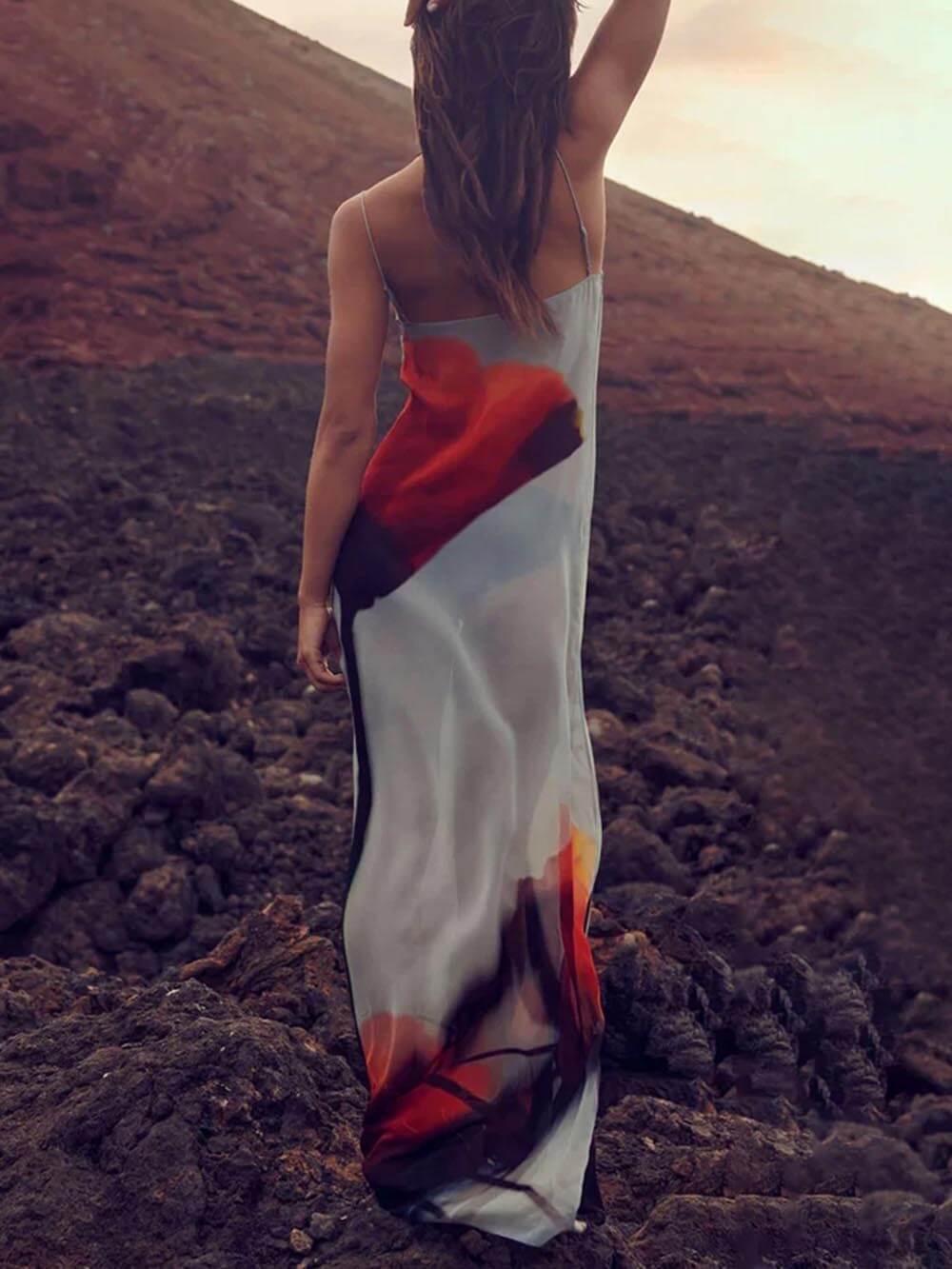 Vestido maxi com estampa de tulipa abstrata de férias e linha H