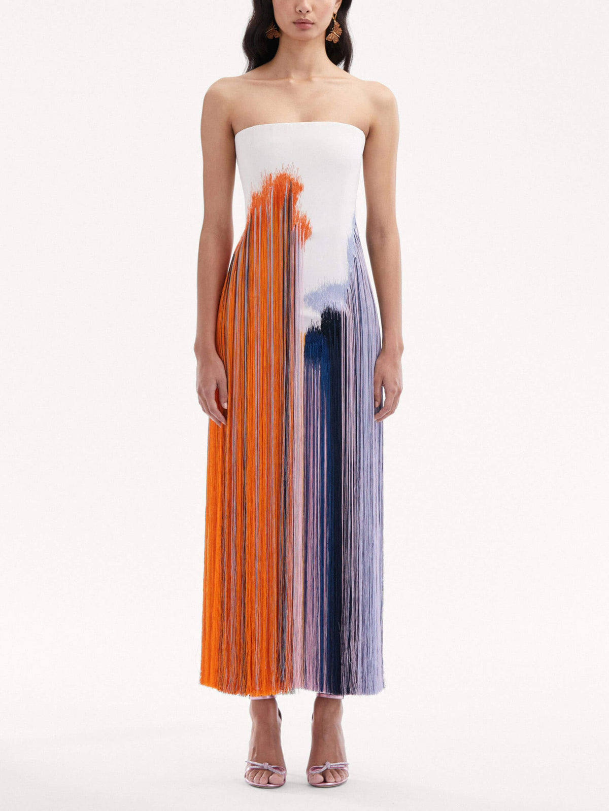 Vestido de Coquetel com Franjas  Abstratas